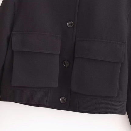 Women's Cropped Bomber Jacket Casual Button Down Jacket with Pockets