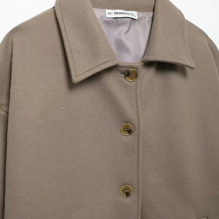 Womens Cropped Blend Coat Fall Winter Short Casual Lapel Button Down Jacket