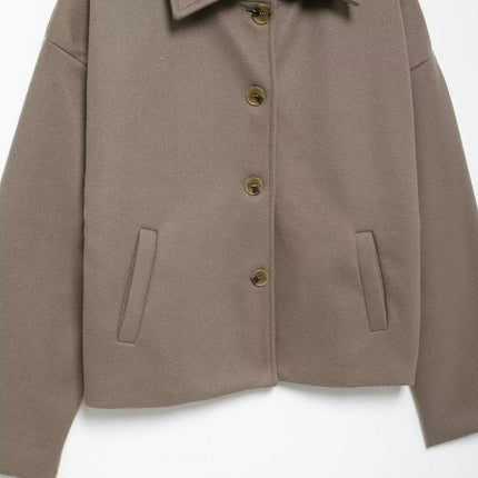 Womens Cropped Blend Coat Fall Winter Short Casual Lapel Button Down Jacket