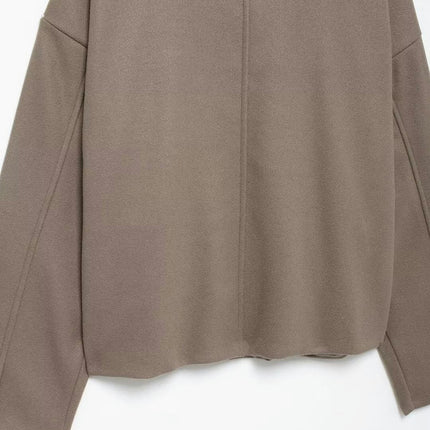 Womens Cropped Blend Coat Fall Winter Short Casual Lapel Button Down Jacket