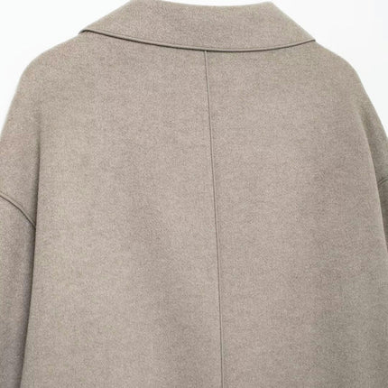 Womens Cropped Blend Jacket Fall Winter Notched Lapel Short Coat with Pockets