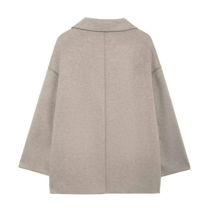 Womens Cropped Blend Jacket Fall Winter Notched Lapel Short Coat with Pockets