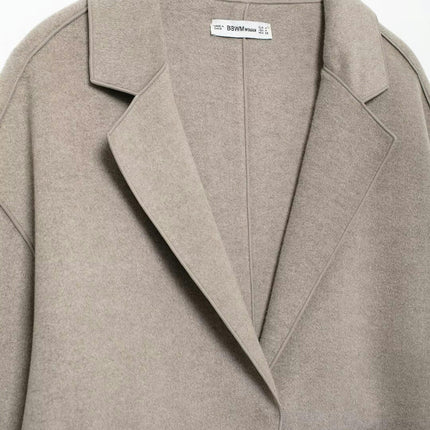 Womens Cropped Blend Jacket Fall Winter Notched Lapel Short Coat with Pockets