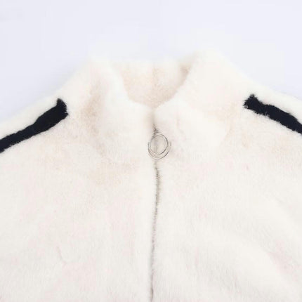 Women's Faux Fur Winter Jacket Zip Up Sherpa Coat Fuzzy Fleece Cropped Outerwear