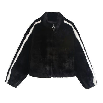 Women's Faux Fur Winter Jacket Zip Up Sherpa Coat Fuzzy Fleece Cropped Outerwear
