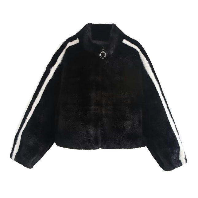 Women's Faux Fur Winter Jacket Zip Up Sherpa Coat Fuzzy Fleece Cropped Outerwear