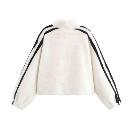 Women's Faux Fur Winter Jacket Zip Up Sherpa Coat Fuzzy Fleece Cropped Outerwear
