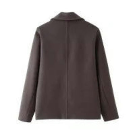 Womens Cropped Blend Jacket Notched Lapel Short Coat with Pockets