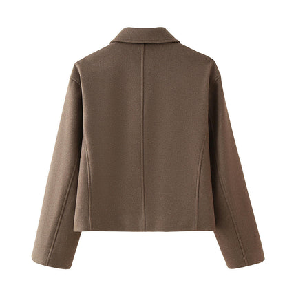 Women's Wool Blend Coat Copped Lapel Zip Up Jacket Outerwear with Pockets