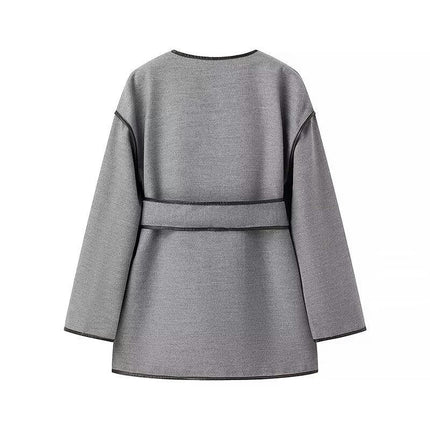 Womens Open Front Casual Winter Coat Wool Blend Jackets with Belt