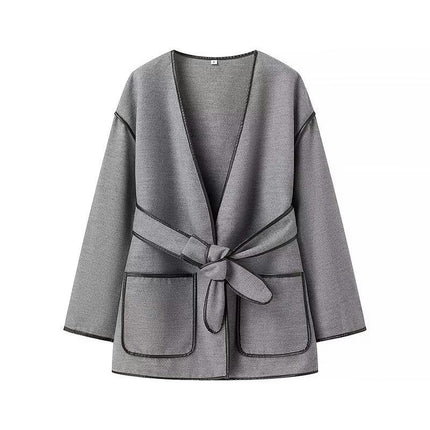 Womens Open Front Casual Winter Coat Wool Blend Jackets with Belt