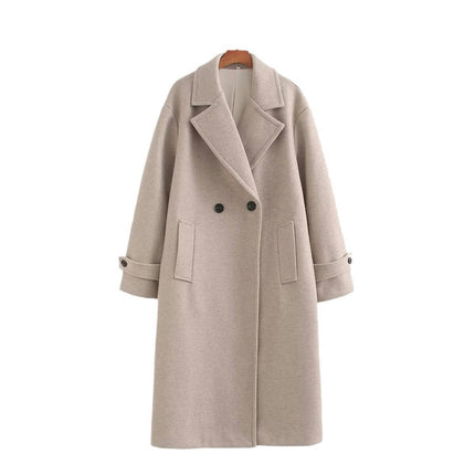 Women Notched Lapel Long Winter Coats Warm Wool Blend Jacket Overcoat