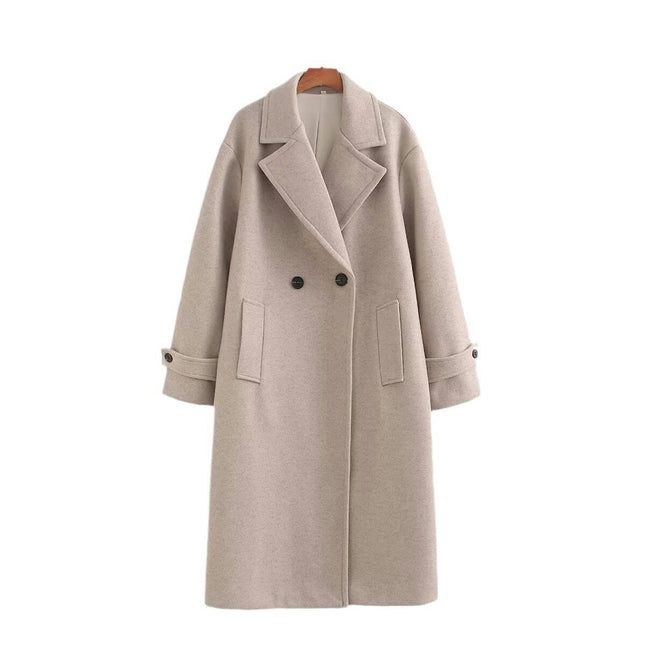 Women Notched Lapel Long Winter Coats Warm Wool Blend Jacket Overcoat