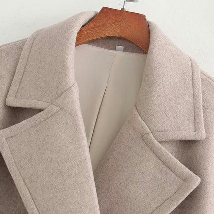 Women Notched Lapel Long Winter Coats Warm Wool Blend Jacket Overcoat