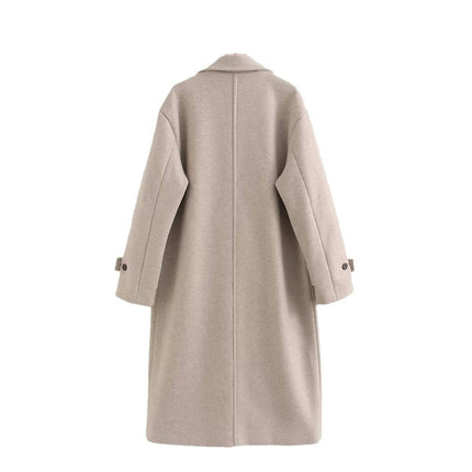 Women Notched Lapel Long Winter Coats Warm Wool Blend Jacket Overcoat
