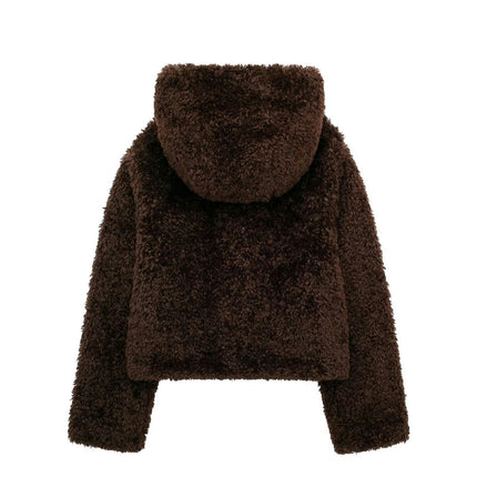 Women's Faux Fur Coat Shearling Fluffy Fuzzy Shaggy Hood Sherpa Fleece Jacket