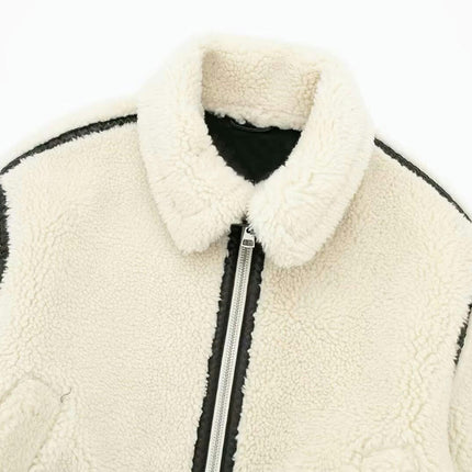 Womens Casual Coat Lapel Fleece Fuzzy Faux Shearling Zipper Warm Winter Jackets