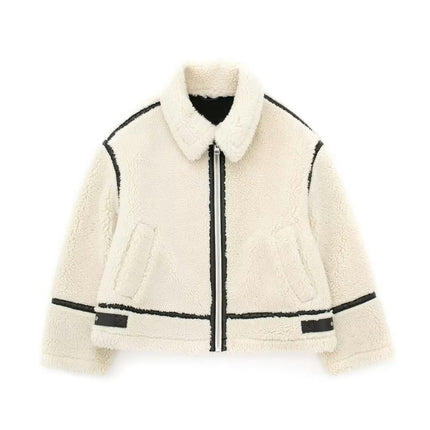 Womens Casual Coat Lapel Fleece Fuzzy Faux Shearling Zipper Warm Winter Jackets