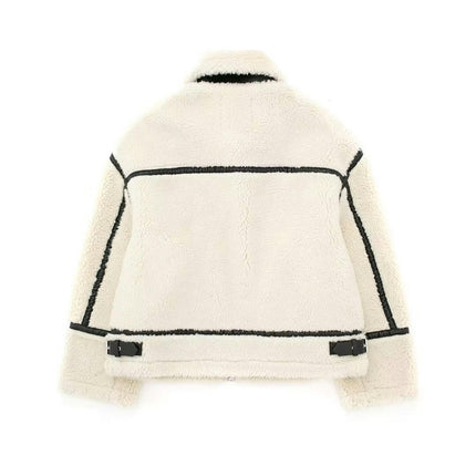 Womens Casual Coat Lapel Fleece Fuzzy Faux Shearling Zipper Warm Winter Jackets