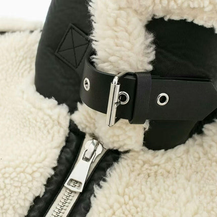 Womens Casual Coat Lapel Fleece Fuzzy Faux Shearling Zipper Warm Winter Jackets