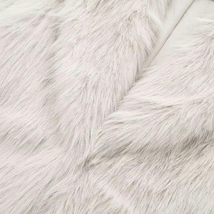 Women's Fuzzy Fleece Winter Jacket Faux Fur Lapel Coat Mid-Length Sherpa Plush Coat