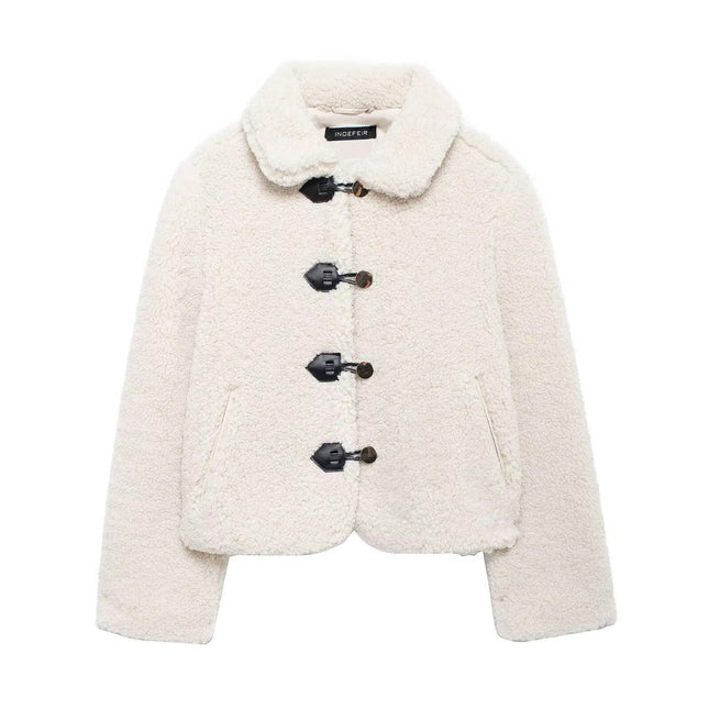 Womens Cropped Sherpa Jacket Fuzzy Lapel Button Down Cropped Coat Winter Outerwear