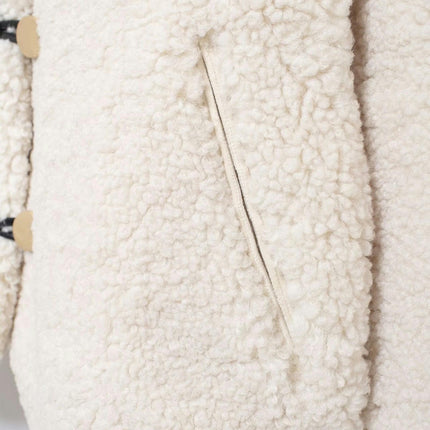Womens Cropped Sherpa Jacket Fuzzy Lapel Button Down Cropped Coat Winter Outerwear