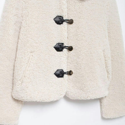Womens Cropped Sherpa Jacket Fuzzy Lapel Button Down Cropped Coat Winter Outerwear