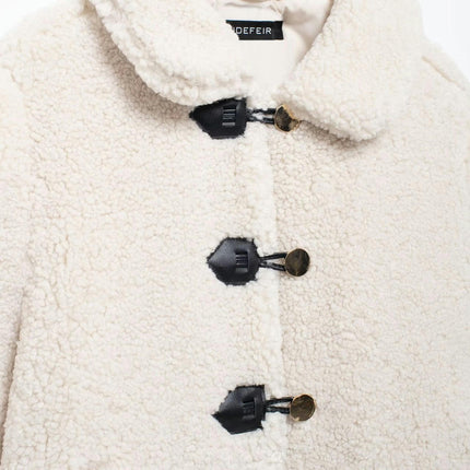 Womens Cropped Sherpa Jacket Fuzzy Lapel Button Down Cropped Coat Winter Outerwear