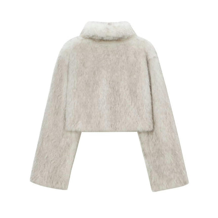 Women Fluffy Faux Fur Coat Cropped Jacket Winter Warm Fuzzy Teddy Jacket