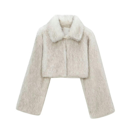 Women Fluffy Faux Fur Coat Cropped Jacket Winter Warm Fuzzy Teddy Jacket