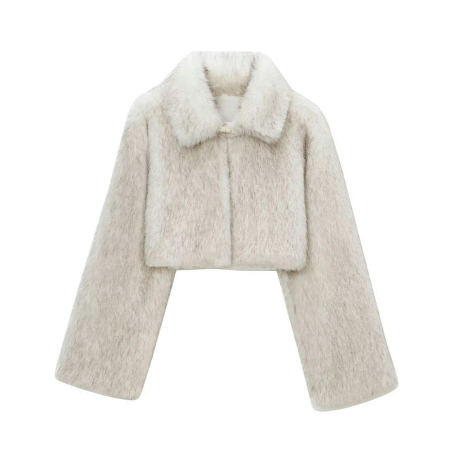 Women Fluffy Faux Fur Coat Cropped Jacket Winter Warm Fuzzy Teddy Jacket
