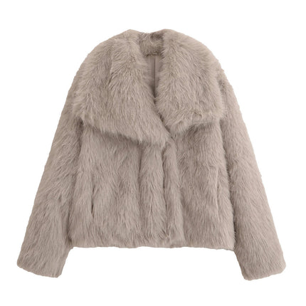 Womens Faux Fur Coat Fleece Cropped Jacket Long Sleeve Warm Winter Outwear