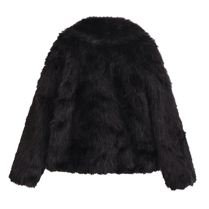 Womens Faux Fur Coat Fleece Cropped Jacket Long Sleeve Warm Winter Outwear