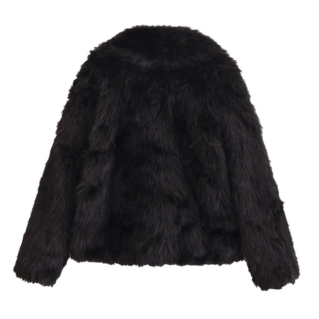 Womens Faux Fur Coat Fleece Cropped Jacket Long Sleeve Warm Winter Outwear