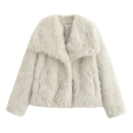 Womens Faux Fur Coat Fleece Cropped Jacket Long Sleeve Warm Winter Outwear