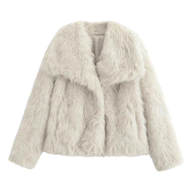 Womens Faux Fur Coat Fleece Cropped Jacket Long Sleeve Warm Winter Outwear
