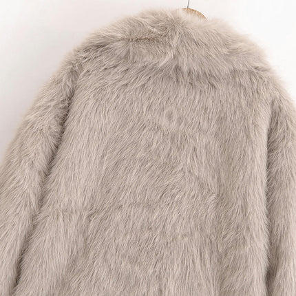 Womens Faux Fur Coat Fleece Cropped Jacket Long Sleeve Warm Winter Outwear