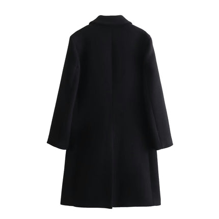 Women's Elegant Single Breasted Coat Long Sleeve Mid Length Winter Overcoat Wool Blend Coats