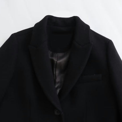 Women's Elegant Single Breasted Coat Long Sleeve Mid Length Winter Overcoat Wool Blend Coats