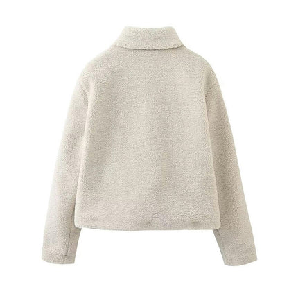 Womens Cropped Button Down Lapel Shaggy Teddy Fleece Jacket Faux Fur Coat