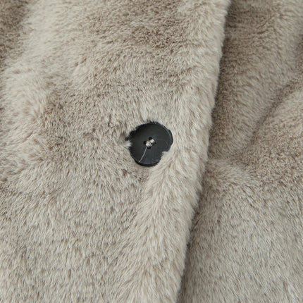 Women's Faux Fur Mid Length Jackets Winter Warm Coats Button Down Fleece Outerwear