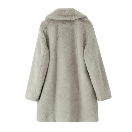 Women's Faux Fur Mid Length Jackets Winter Warm Coats Button Down Fleece Outerwear