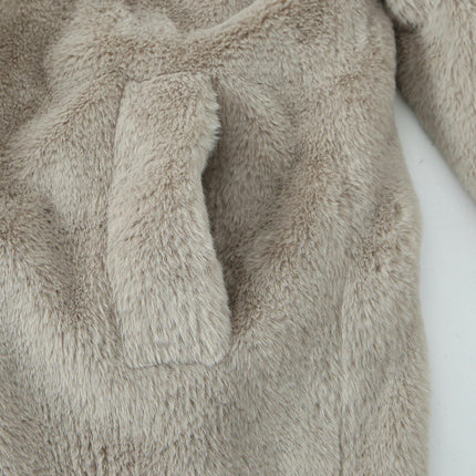 Women's Faux Fur Mid Length Jackets Winter Warm Coats Button Down Fleece Outerwear
