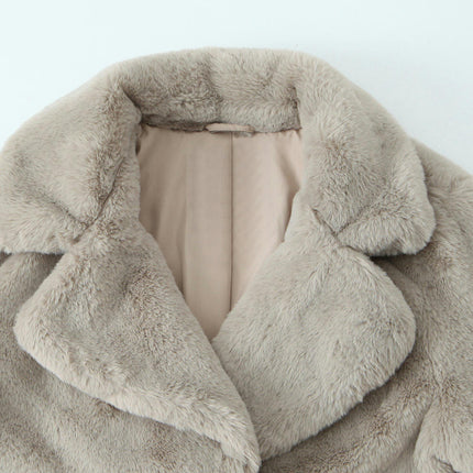 Women's Faux Fur Mid Length Jackets Winter Warm Coats Button Down Fleece Outerwear