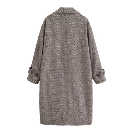 Women's Lapel Single Breasted Mid-Long Jacket Classic Blend Coat