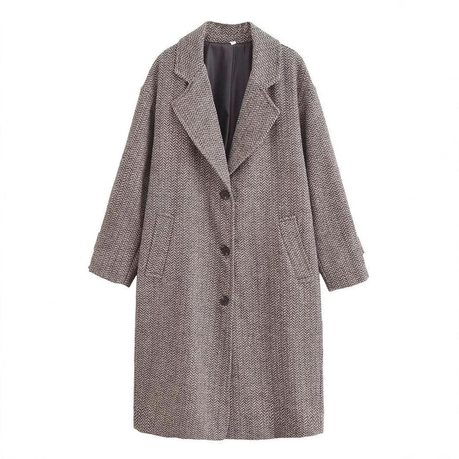Women's Lapel Single Breasted Mid-Long Jacket Classic Blend Coat