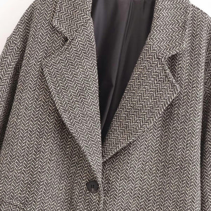 Women's Lapel Single Breasted Mid-Long Jacket Classic Blend Coat