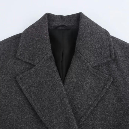 Women's Winter Wool Blend Coats Double-breasted Notched Lapel Warm Midi Long Jackets
