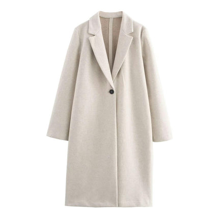Women's Winter Blend Coats Long Sleeve One Buttoned Notched Lapel Jackets Mid-Length Overcoat